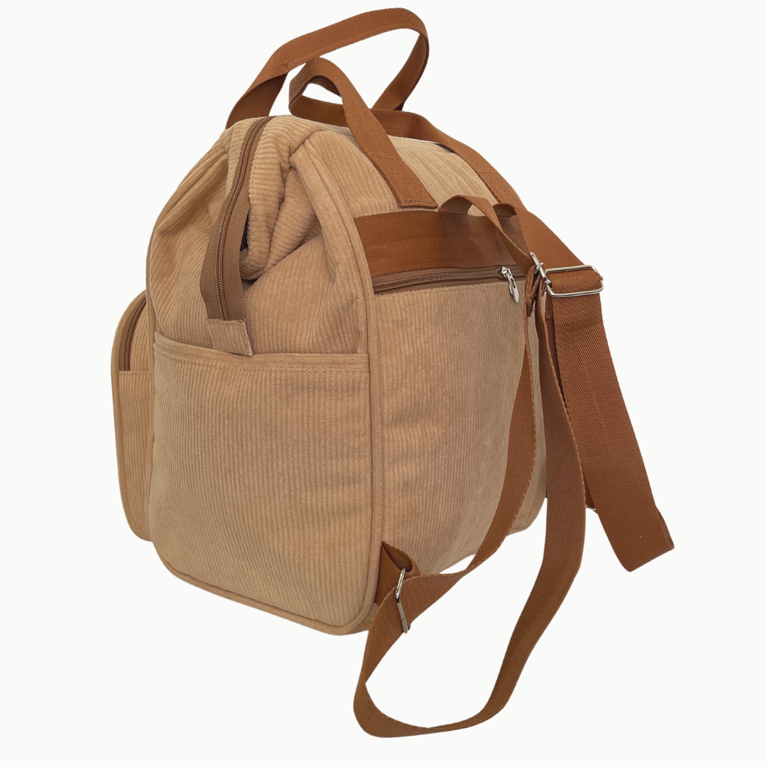 Mochila Maternidade Grande com Bolso Térmico Ninar Bege com Marrom