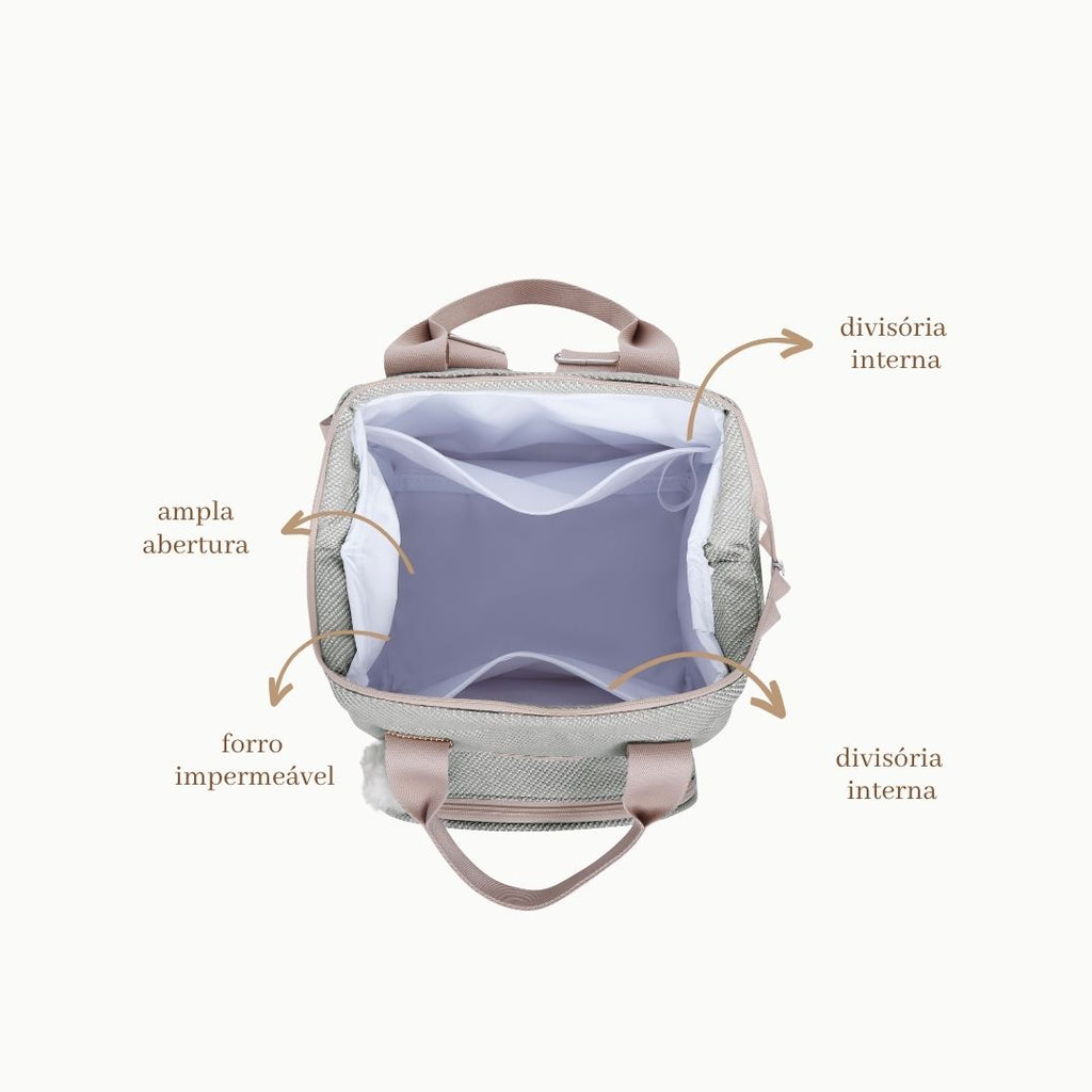 Mochila Maternidade Média Nuvem de Algodão Cinza com Bolso Frontal Térmico