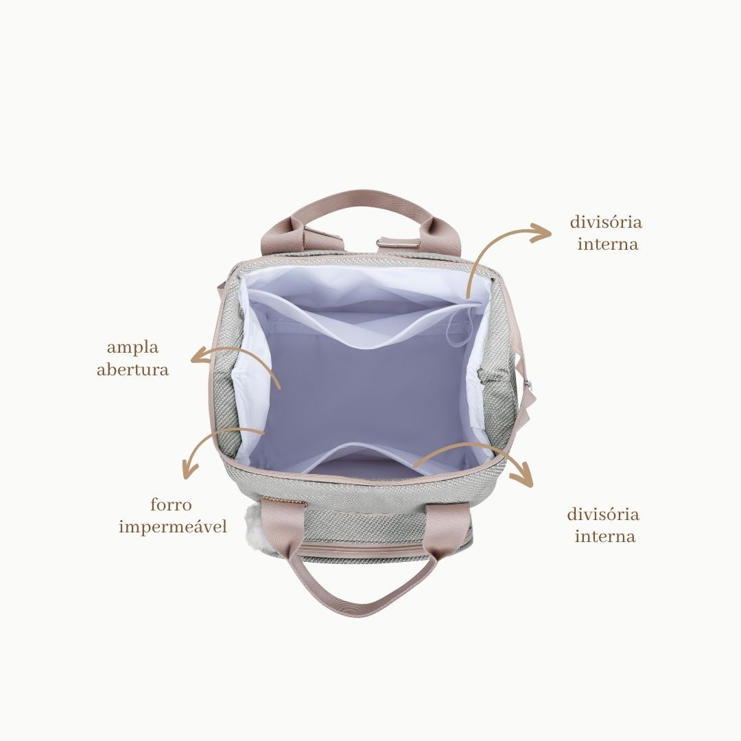Mochila Maternidade Média Nuvem de Algodão Cinza com Bolso Frontal Térmico
