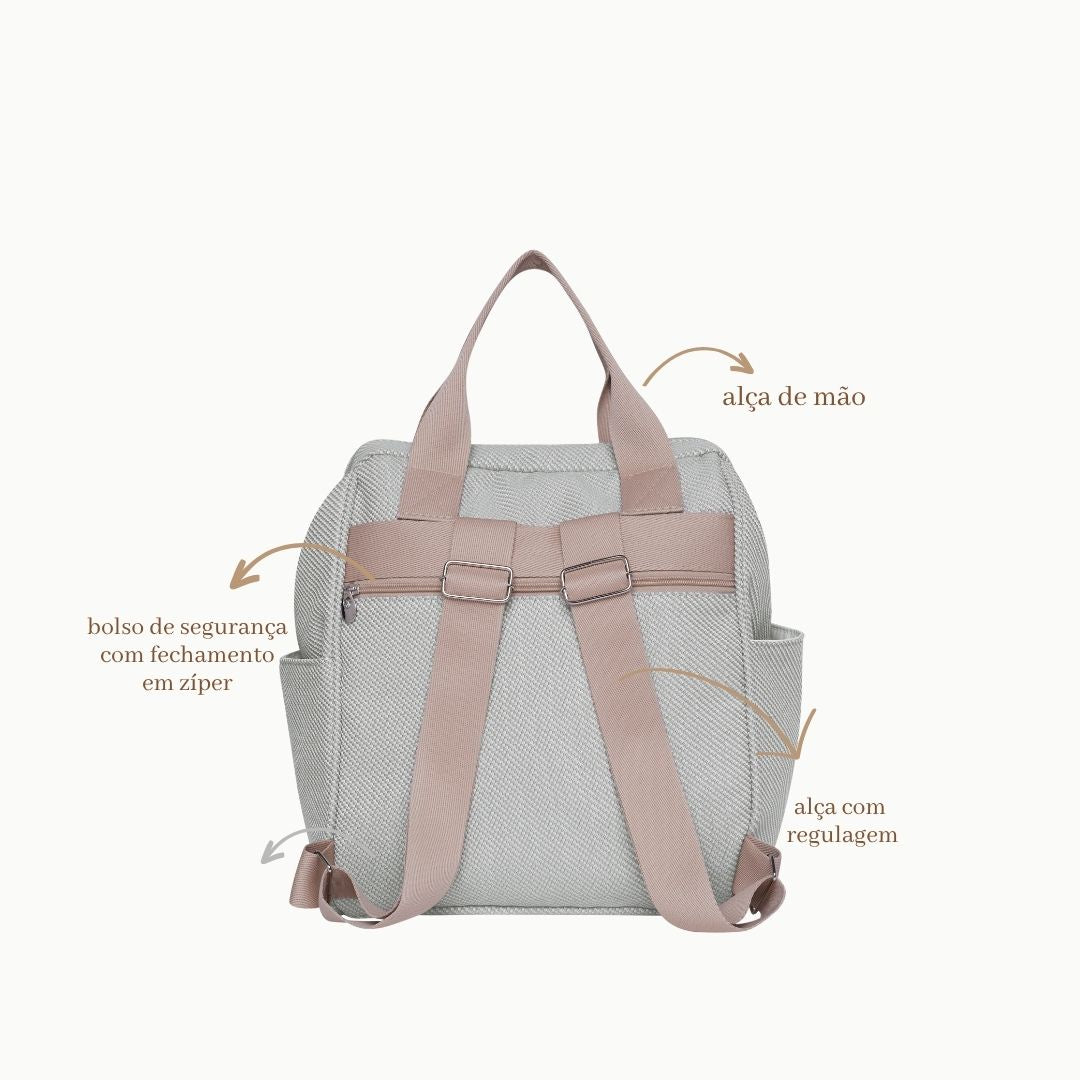 Mochila Maternidade Média Nuvem de Algodão Cinza com Bolso Frontal Térmico