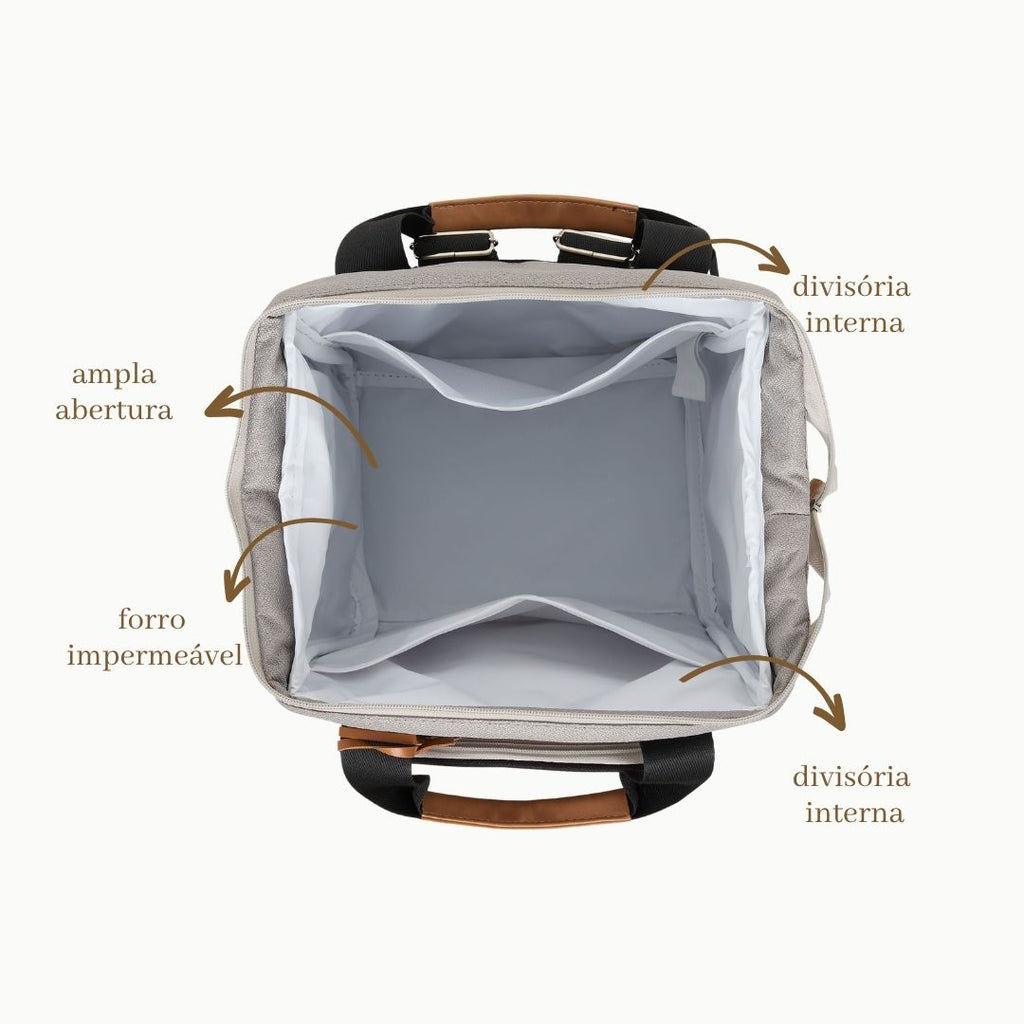 Mochila Média c/ Bolso Térmico Abraço Cinza/Preto