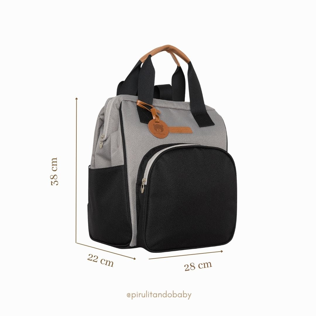 Mochila Média c/ Bolso Térmico Abraço Cinza/Preto