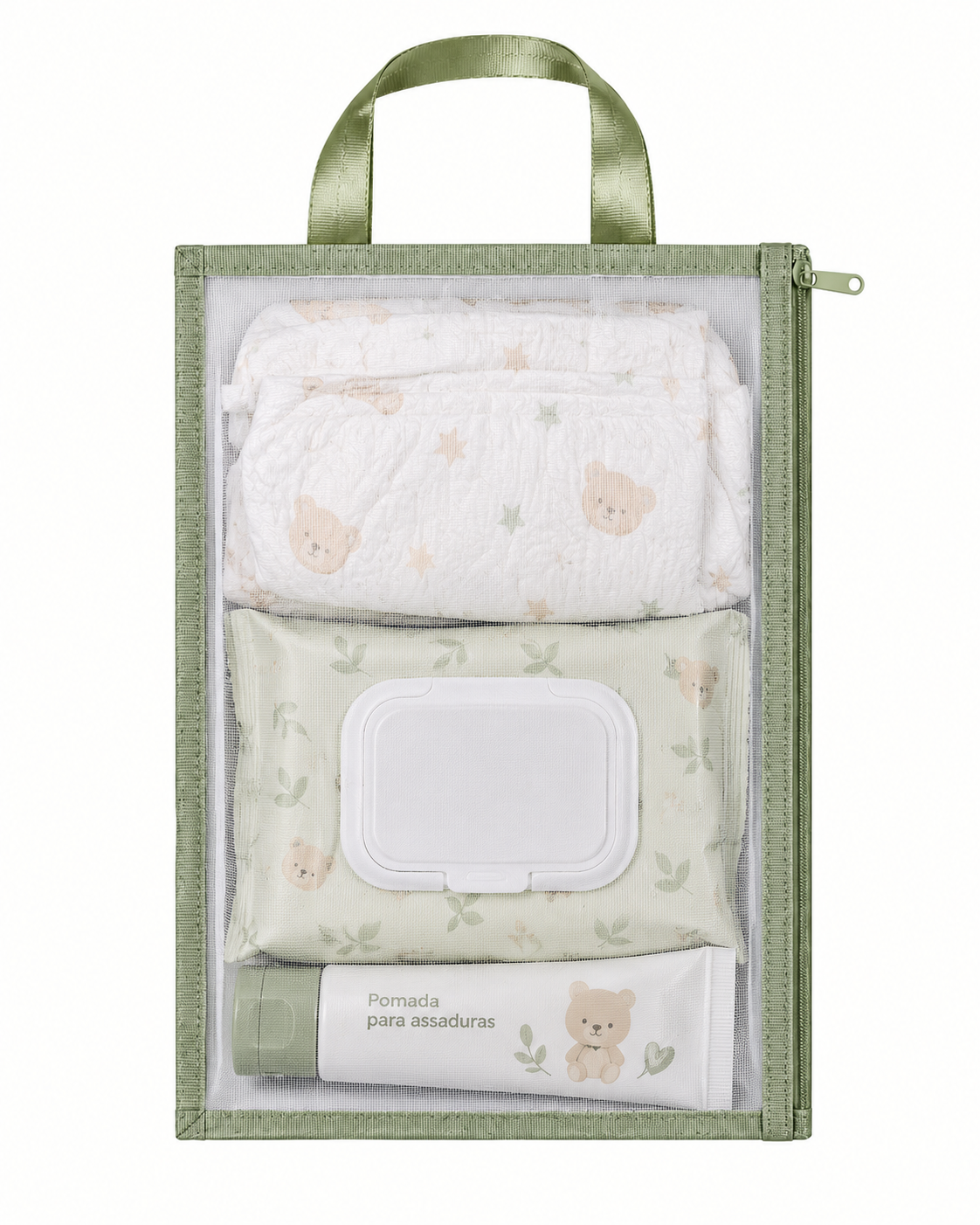Organizador Maternidade em Tela Transparente Verde – 3 Unidades
