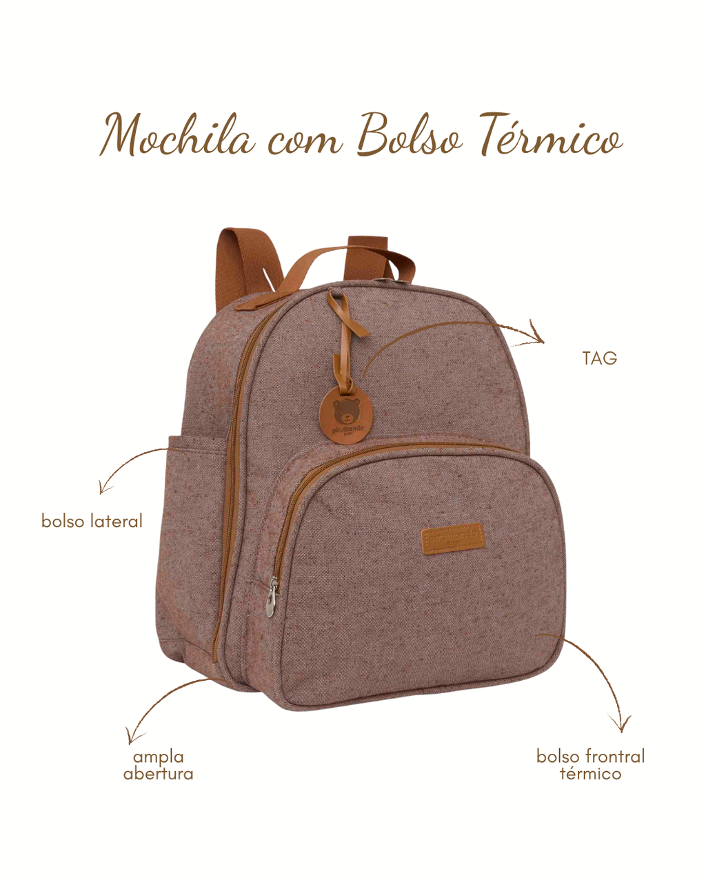 Mochila Média com Bolso Térmico Sentimento Marrom