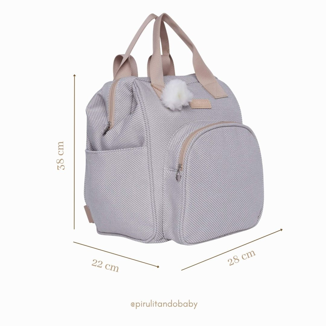 Mochila Maternidade Média Nuvem de Algodão Cinza com Bolso Frontal Térmico