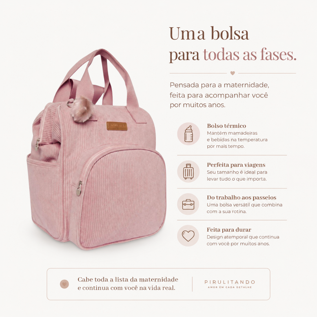 Mochila Maternidade Grande- Com Bolso Termico- Ninar  Rosê