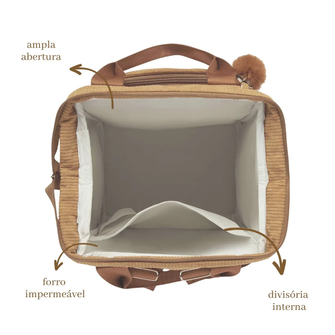 Mochila Maternidade Grande com Bolso Térmico Ninar Bege com Marrom — foto 7