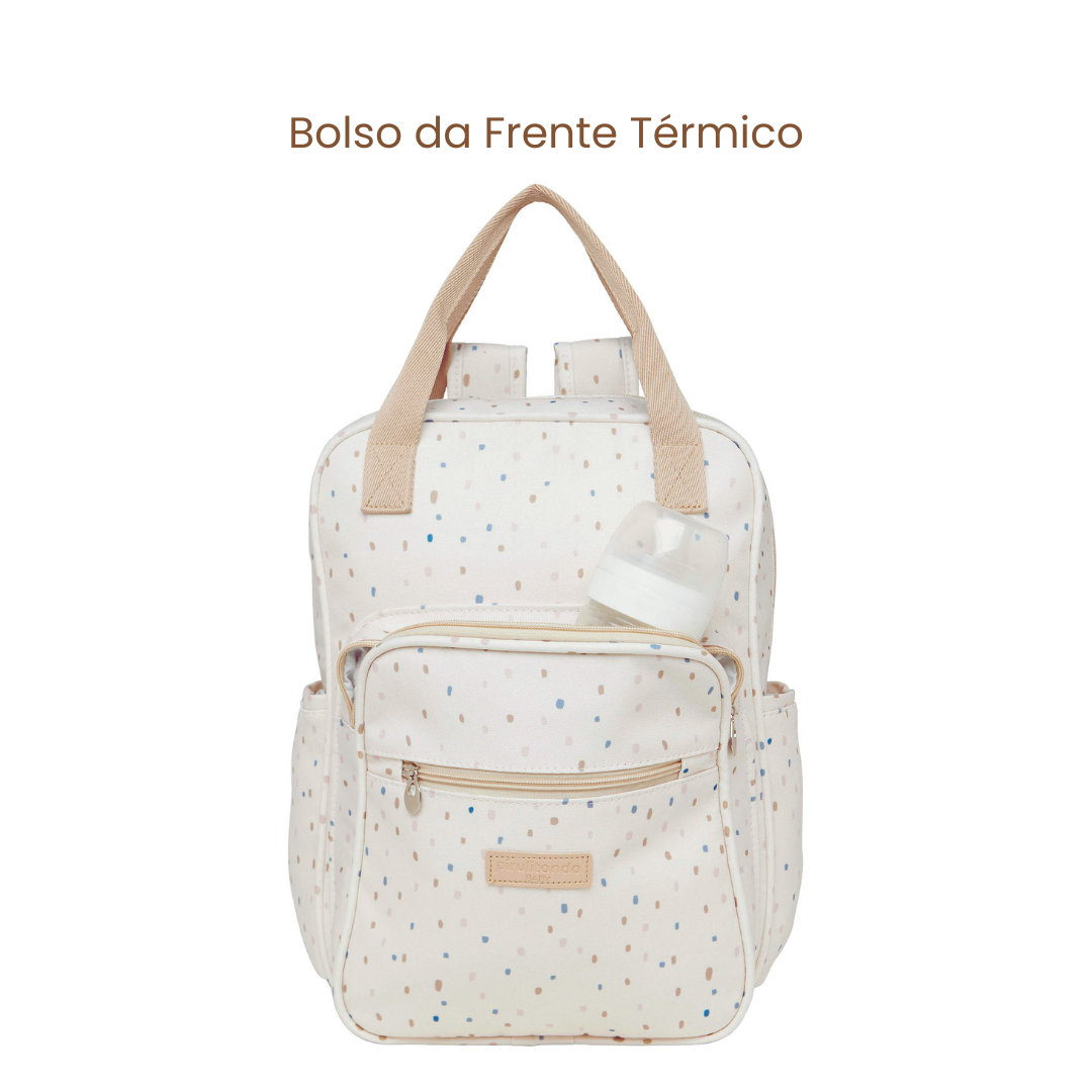 Mochila Maternidade com Bolso Frontal Térmico Confete Marfim