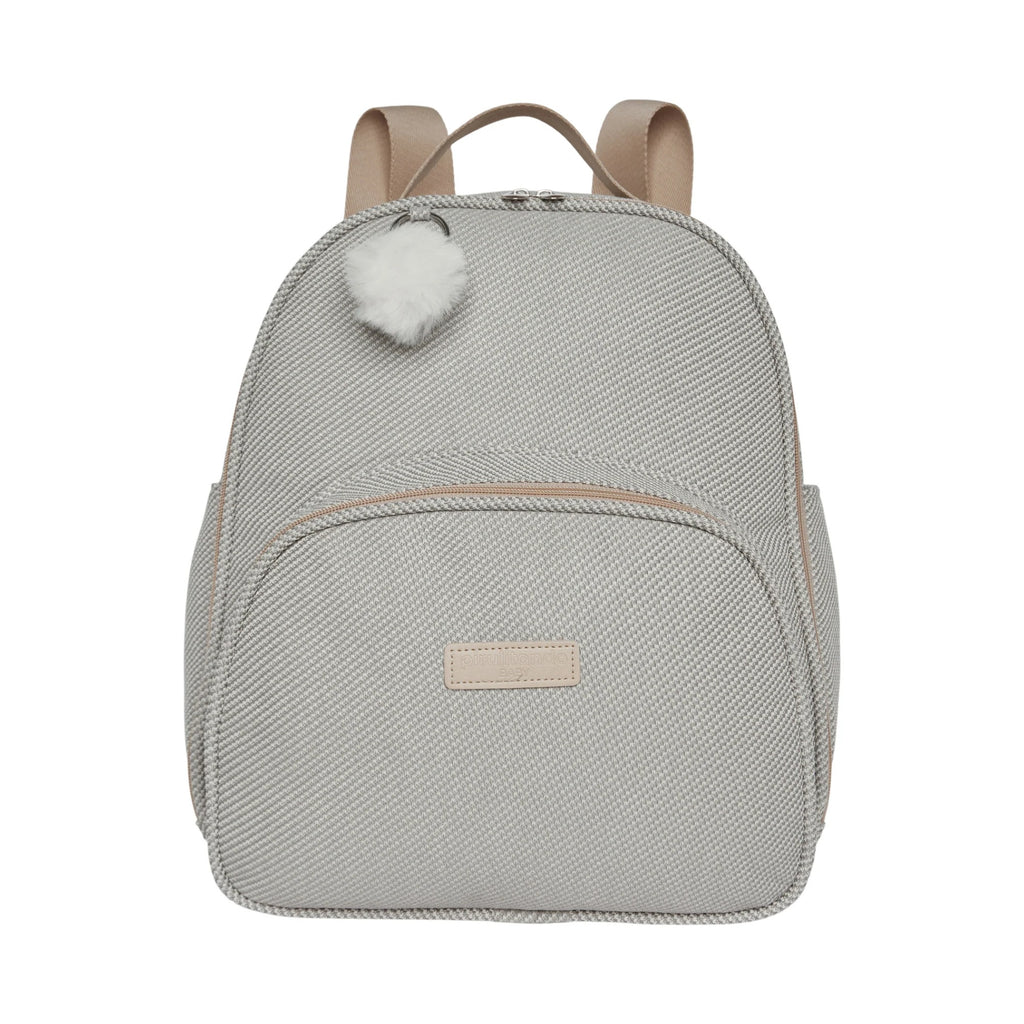 Frente da Mochila Maternidade de Passeio com Bolso Térmico Nuvem de Algodão Cinza, com bolso frontal térmico