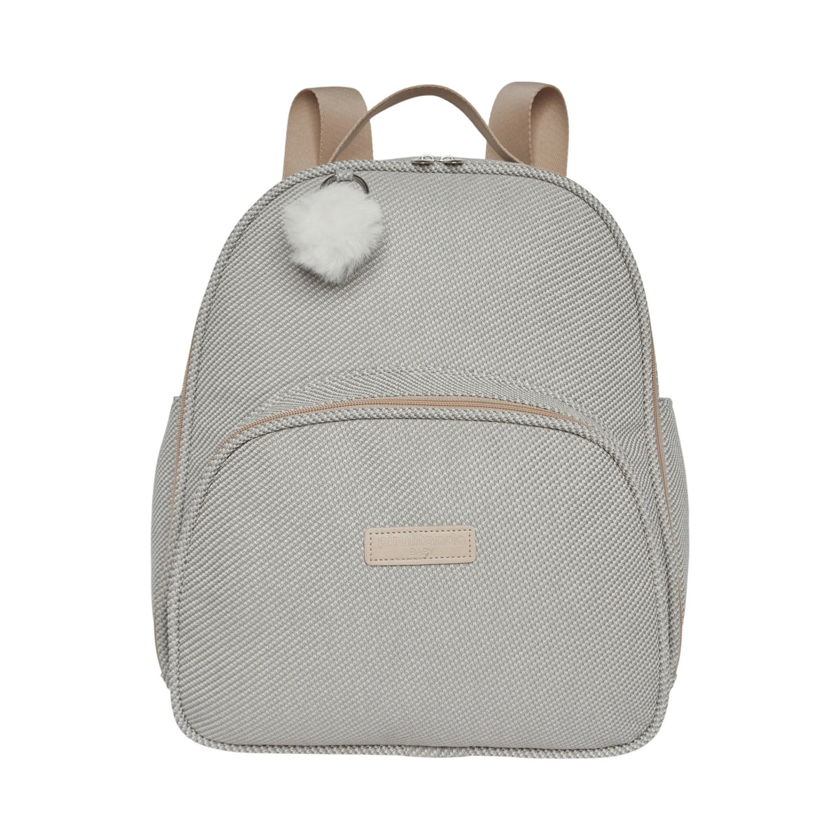 Frente da Mochila Maternidade de Passeio com Bolso Térmico Nuvem de Algodão Cinza, com bolso frontal térmico