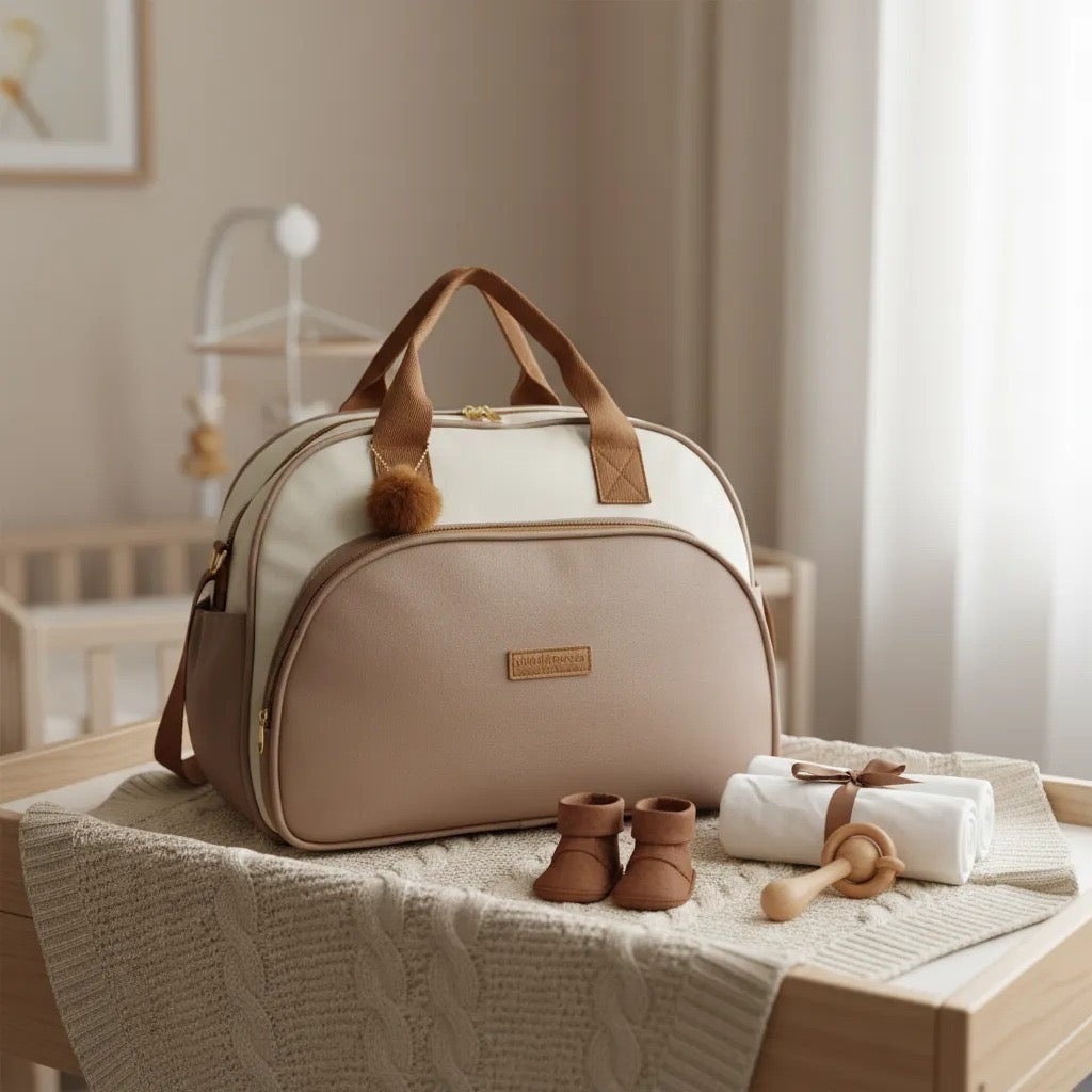 Bolsa Maternidade Grande Ternura Off White com Marrom