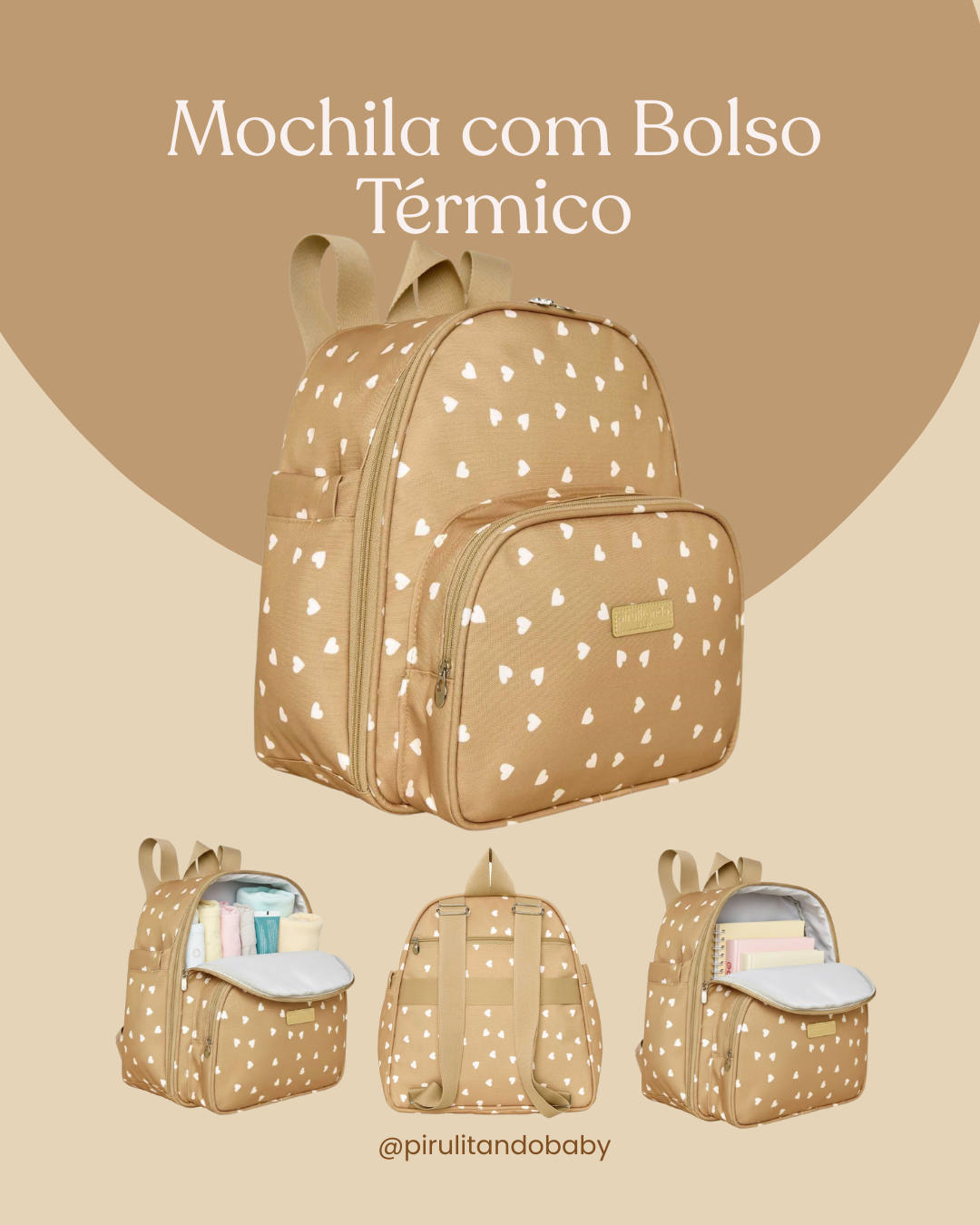 Mochila Maternidade com bolso Térmico Viver Caramelo