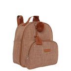 Mochila Maternidade de Passeio com Bolso Térmico Memórias Marrom em linho mescla, vista em 3/4