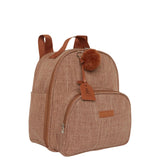 Mochila Maternidade de Passeio com Bolso Térmico Memórias Marrom em linho mescla, vista em 3/4