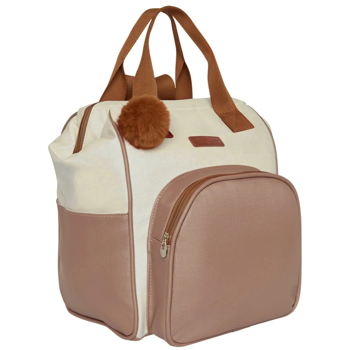 Mochila Maternidade Grande com Bolso Térmico Ternura Off White com Marrom - foto principal | Pirulitando Baby