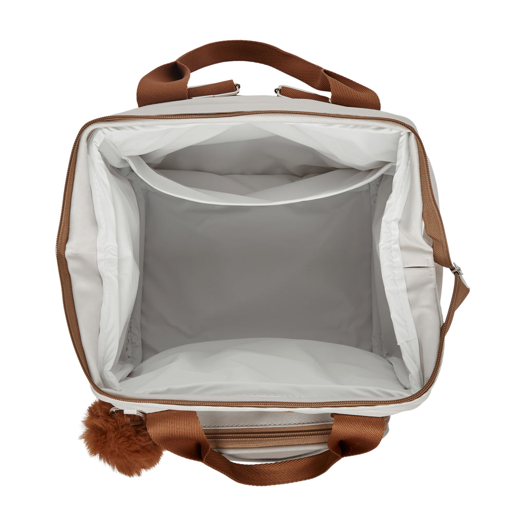Mochila Maternidade Grande com Bolso Térmico Ternura Off White com Cinza