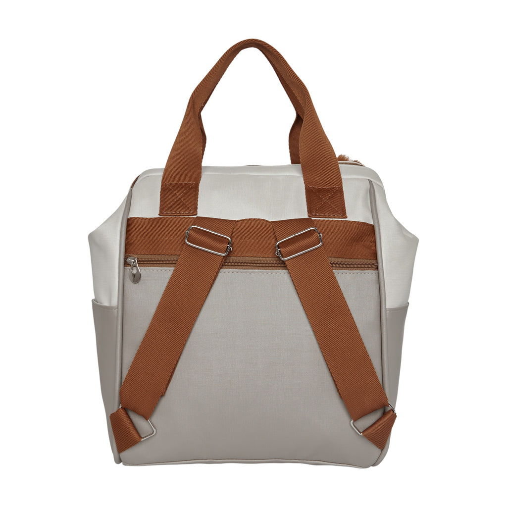 Mochila Maternidade Grande com Bolso Térmico Ternura Off White com Cinza