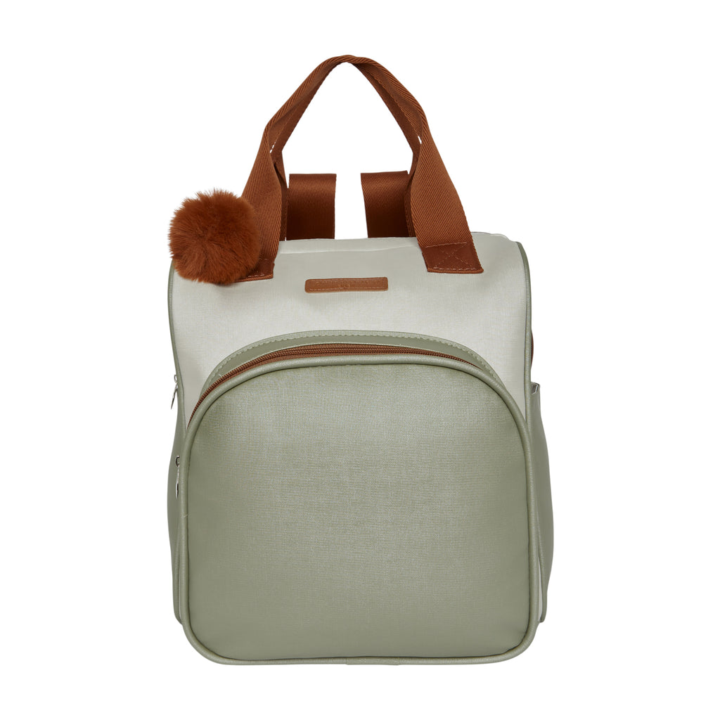 Mochila Maternidade Grande com Bolso Térmico Ternura Off White com Verde