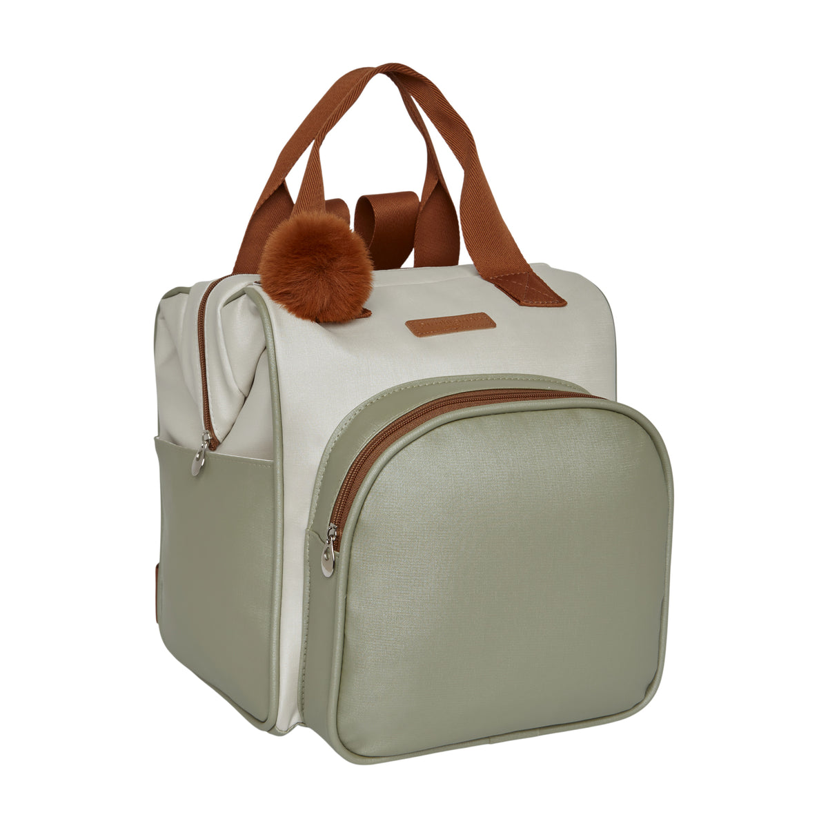 Mochila Maternidade Grande com Bolso Térmico Ternura Off White com Verde
