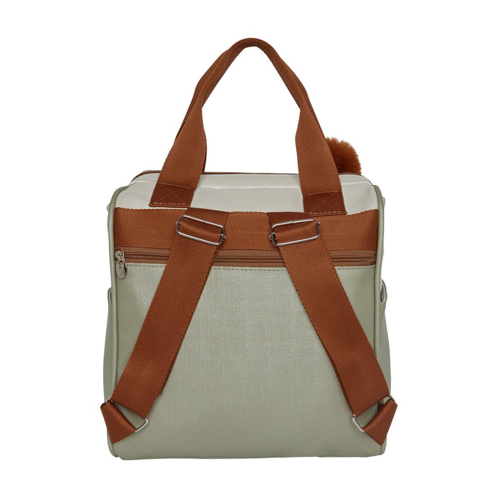 Mochila Maternidade Grande com Bolso Térmico Ternura Off White com Verde