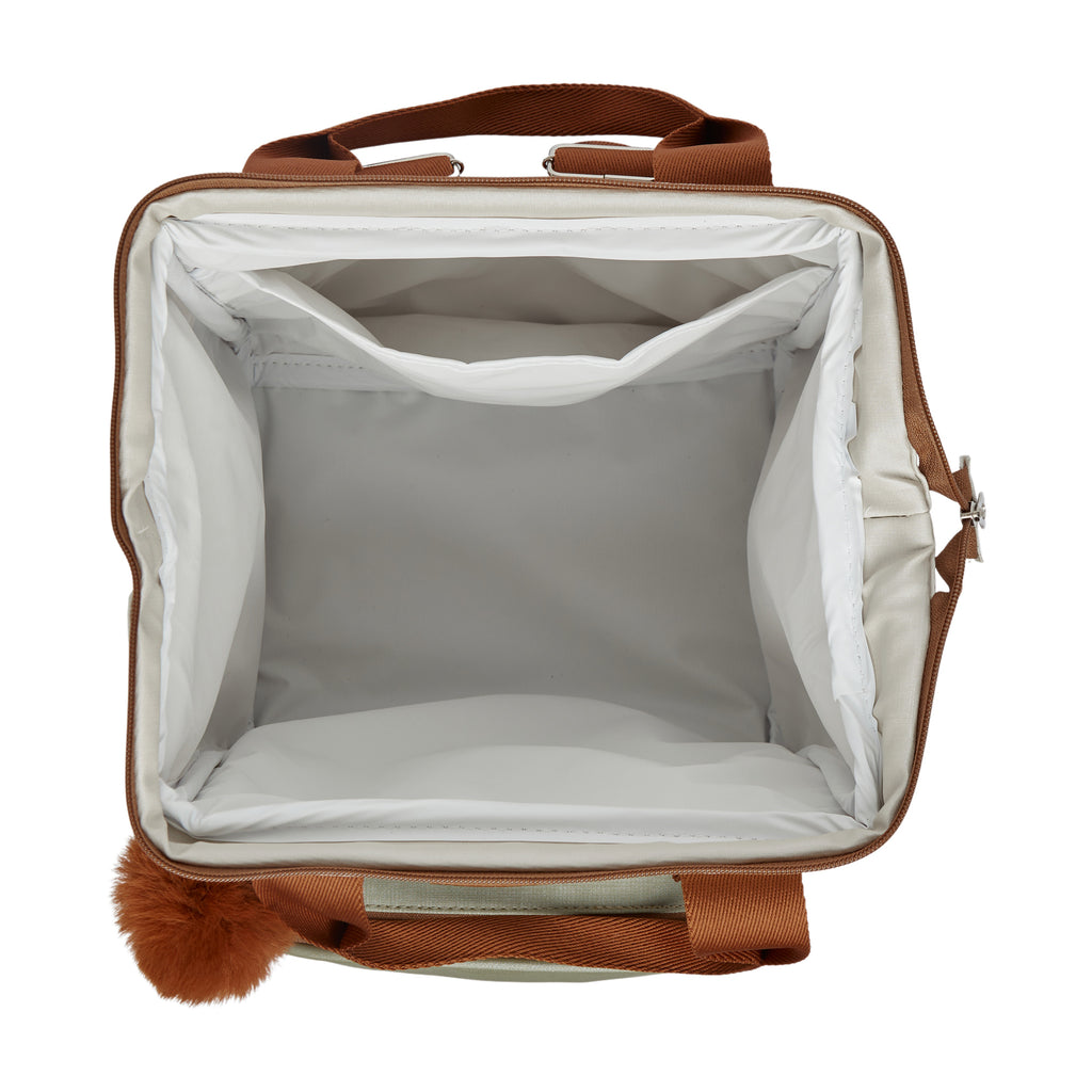 Mochila Maternidade Grande com Bolso Térmico Ternura Off White com Verde