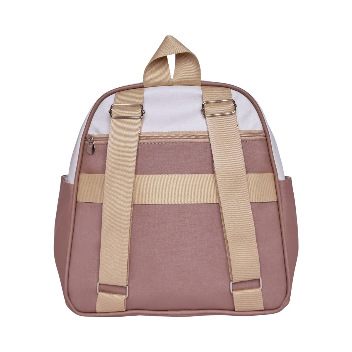 Costas da Mochila Maternidade de Passeio com Bolso Térmico Petit Caramelo, com alças ajustáveis e faixa traseira para acoplar na mala de rodinha