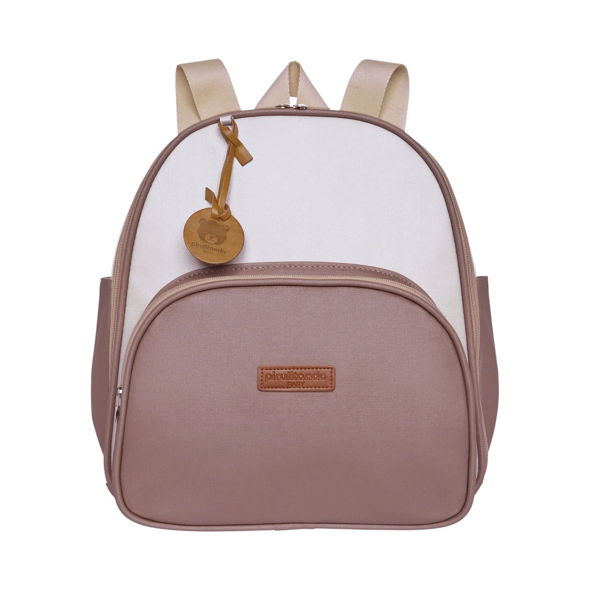 Frente da Mochila Maternidade de Passeio com Bolso Térmico Petit Caramelo, com bolso frontal térmico