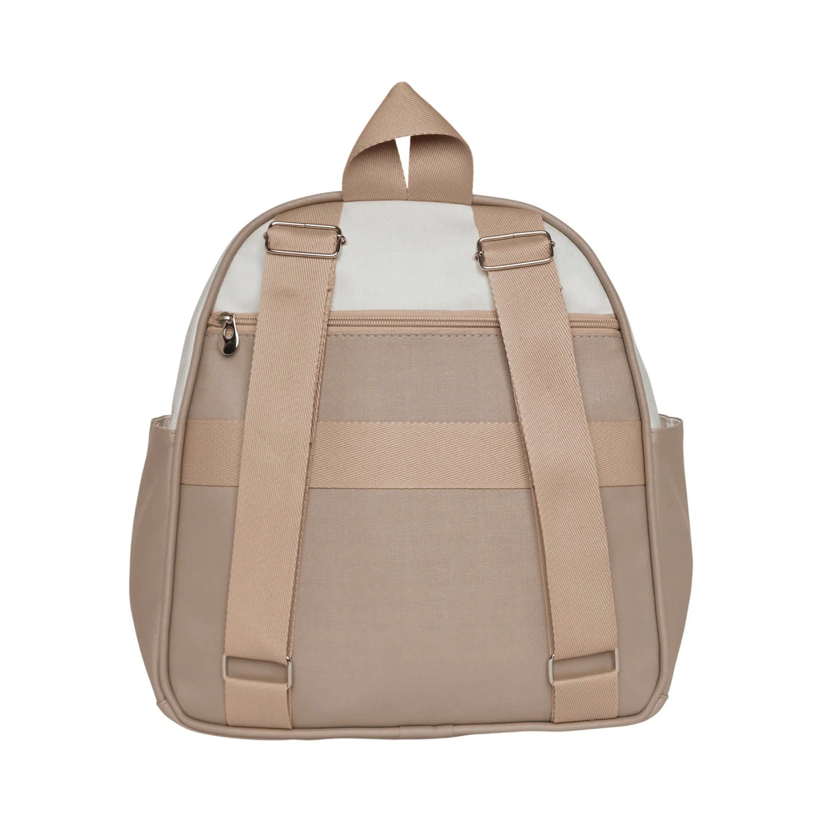 Costas da Mochila Maternidade de Passeio com Bolso Térmico Petit Cinza, com alças ajustáveis e faixa traseira para acoplar na mala de rodinha