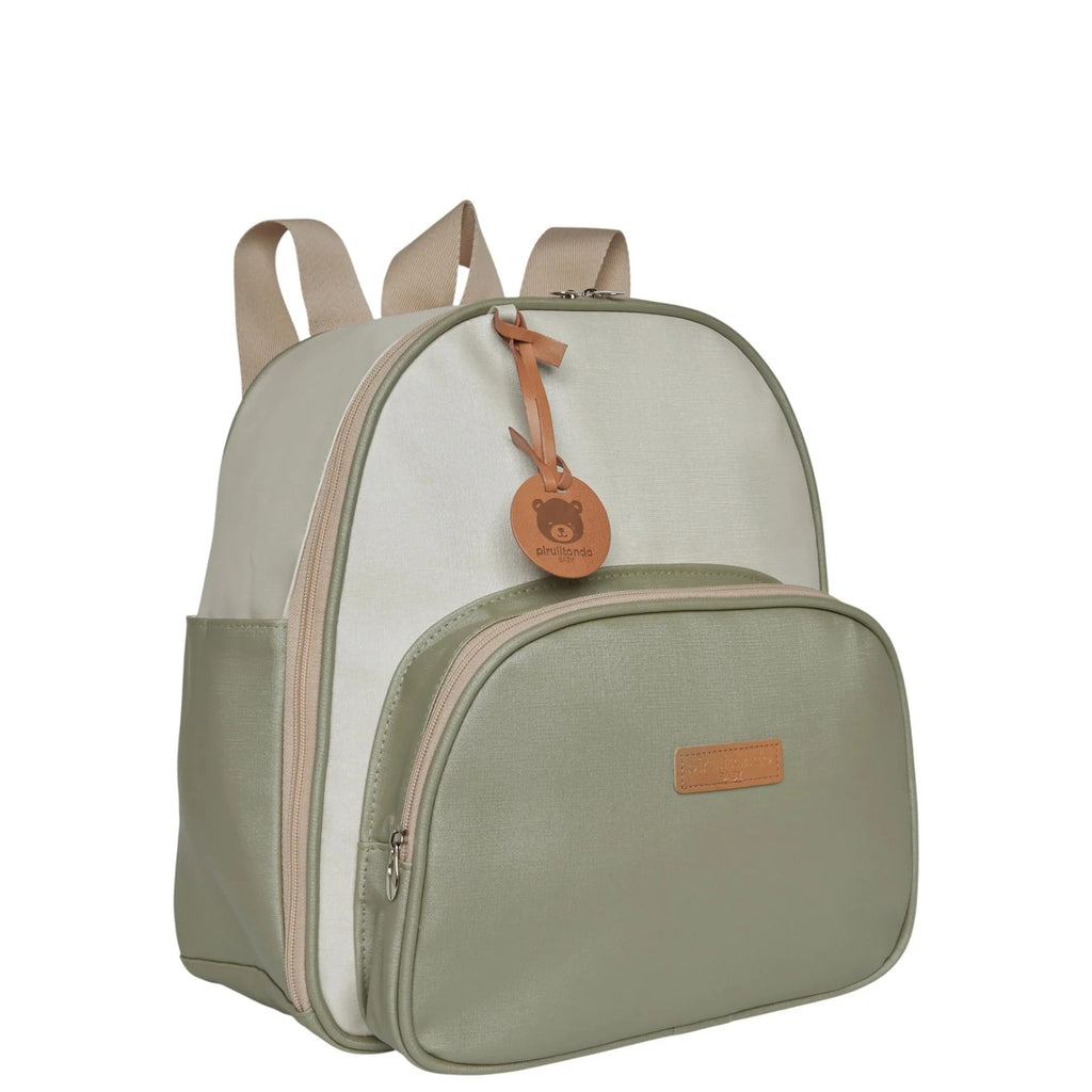 Mochila Maternidade de Passeio com Bolso Térmico Petit Verde, vista em 3/4