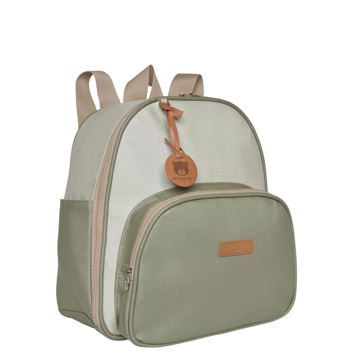 Mochila Maternidade de Passeio com Bolso Térmico Petit Verde, vista em 3/4