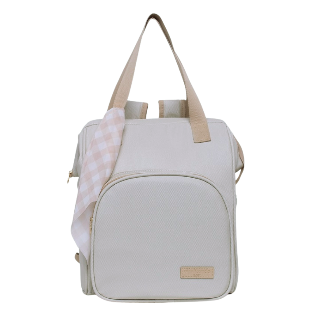 Mochila Maternidade Média com Bolso Frontal Térmico Encanto Marfim
