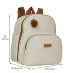 Medidas da Mochila Maternidade de Passeio com Bolso Térmico Amor de Mãe Off White: 33 cm de altura, 30 cm de largura e 15 cm de profundidade