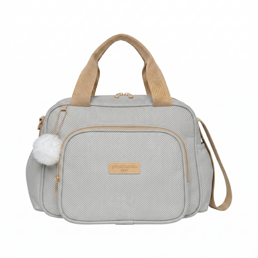 Bolsa de Passeio Nuvem de Algodão Cinza com alça Bege