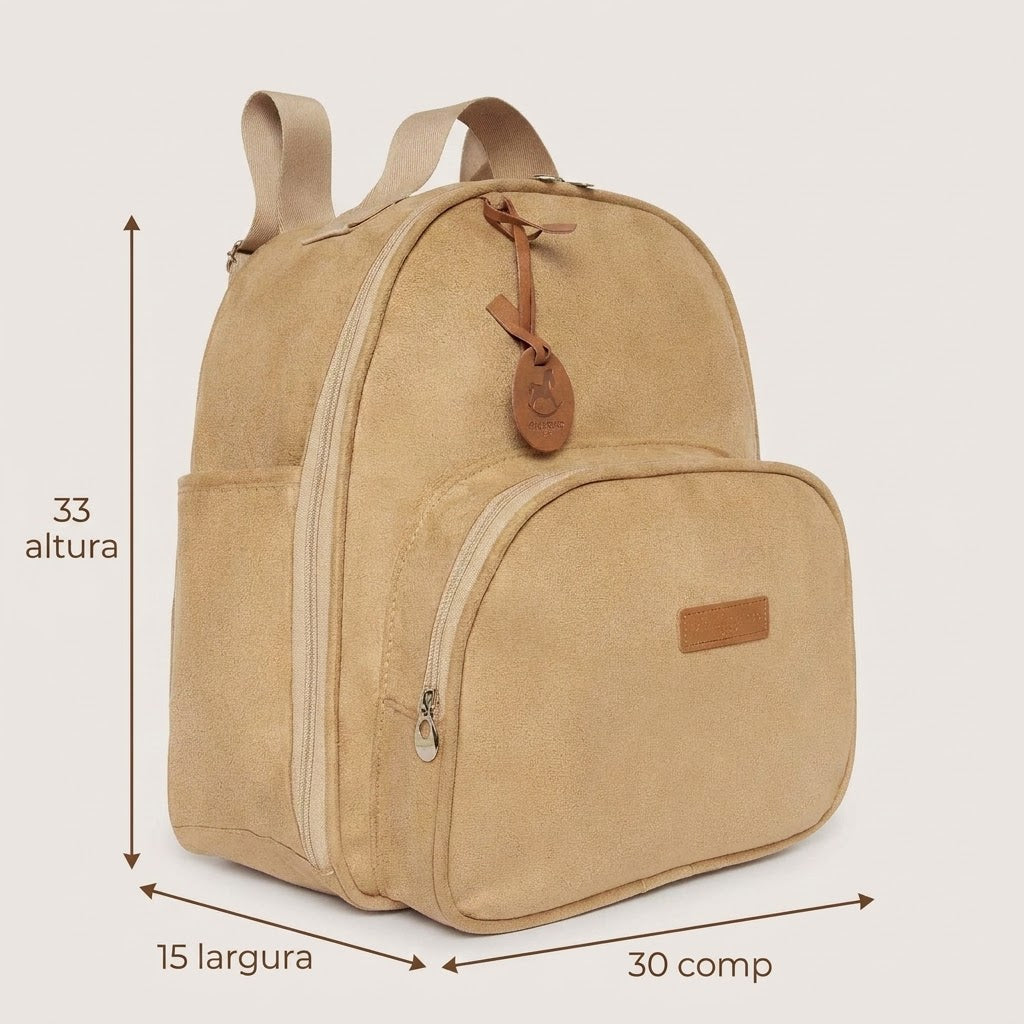 Medidas da Mochila Maternidade de Passeio com Bolso Térmico Carrossel Marfim: 33 cm de altura, 15 cm de largura e 30 cm de comprimento