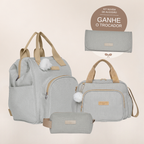 Kit Maternidade Nuvem de Algodão Cinza — Mochila Grande e Bolsa de Passeio