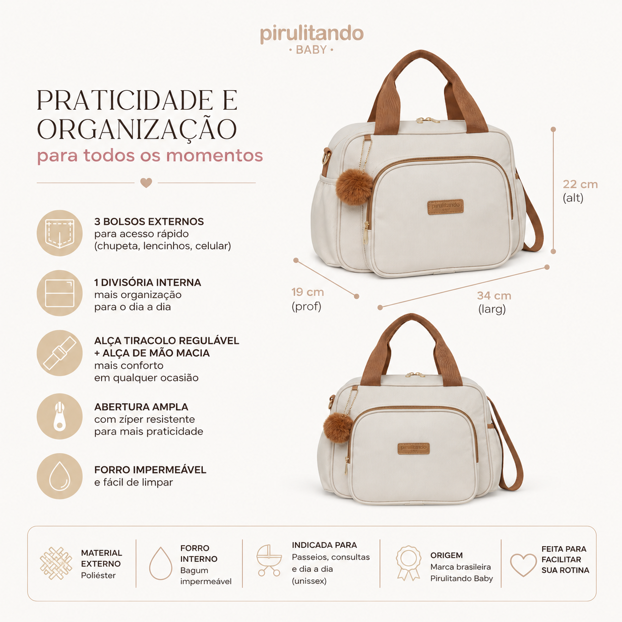 Bolsa de Passeio Amor de Mãe Off White