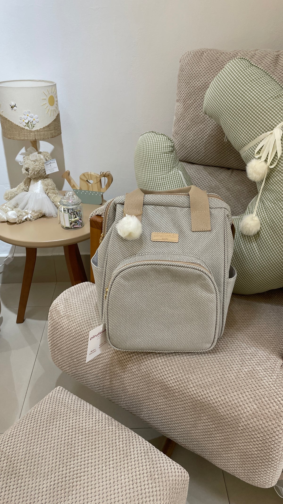 Mochila Maternidade Grande com Bolso Térmico Nuvem de Algodão Cinza