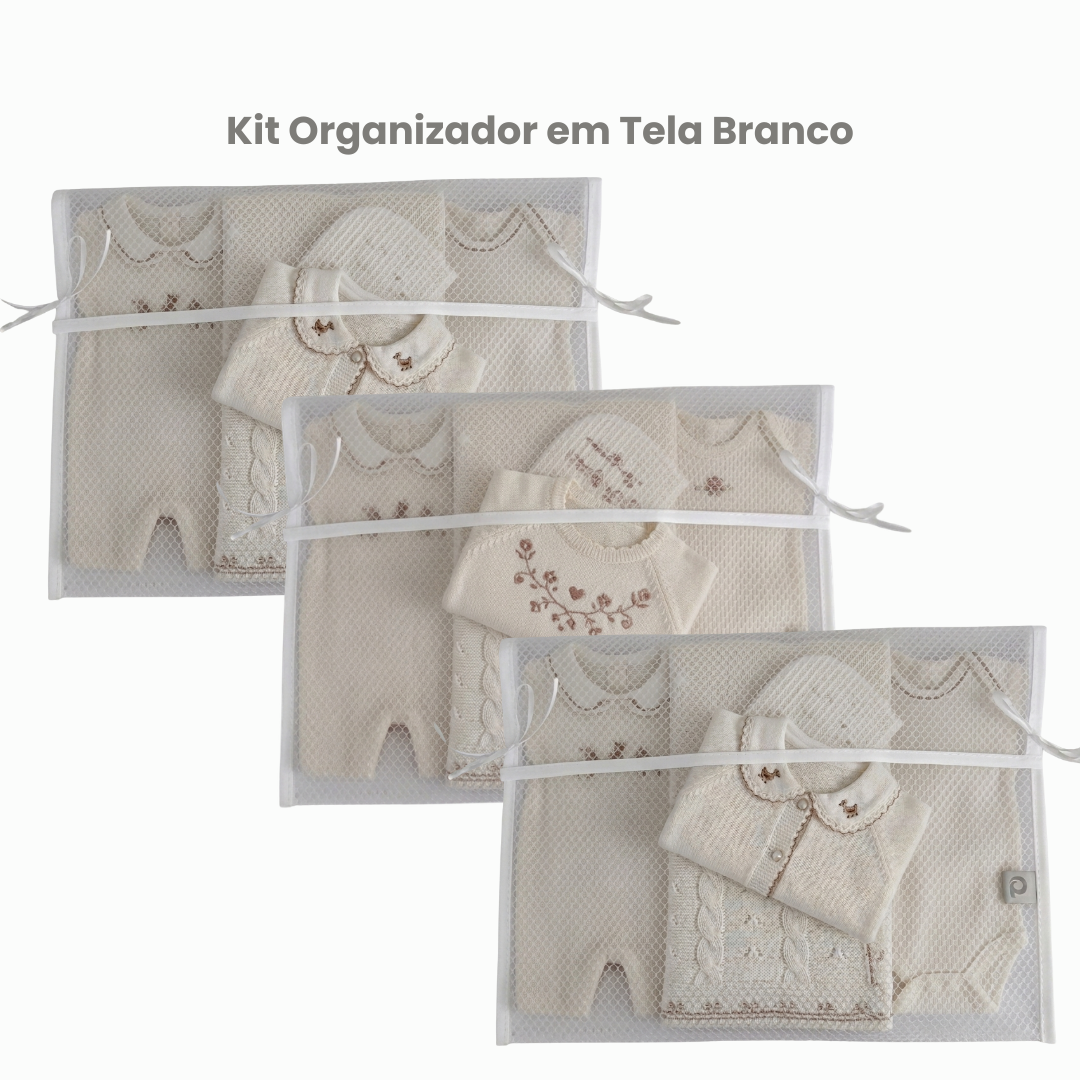 Kit Organizador em Tela Branco - 3 Unidades