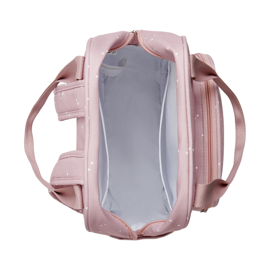 Mochila Maternidade com Bolso Térmico Bolinhas Rosa