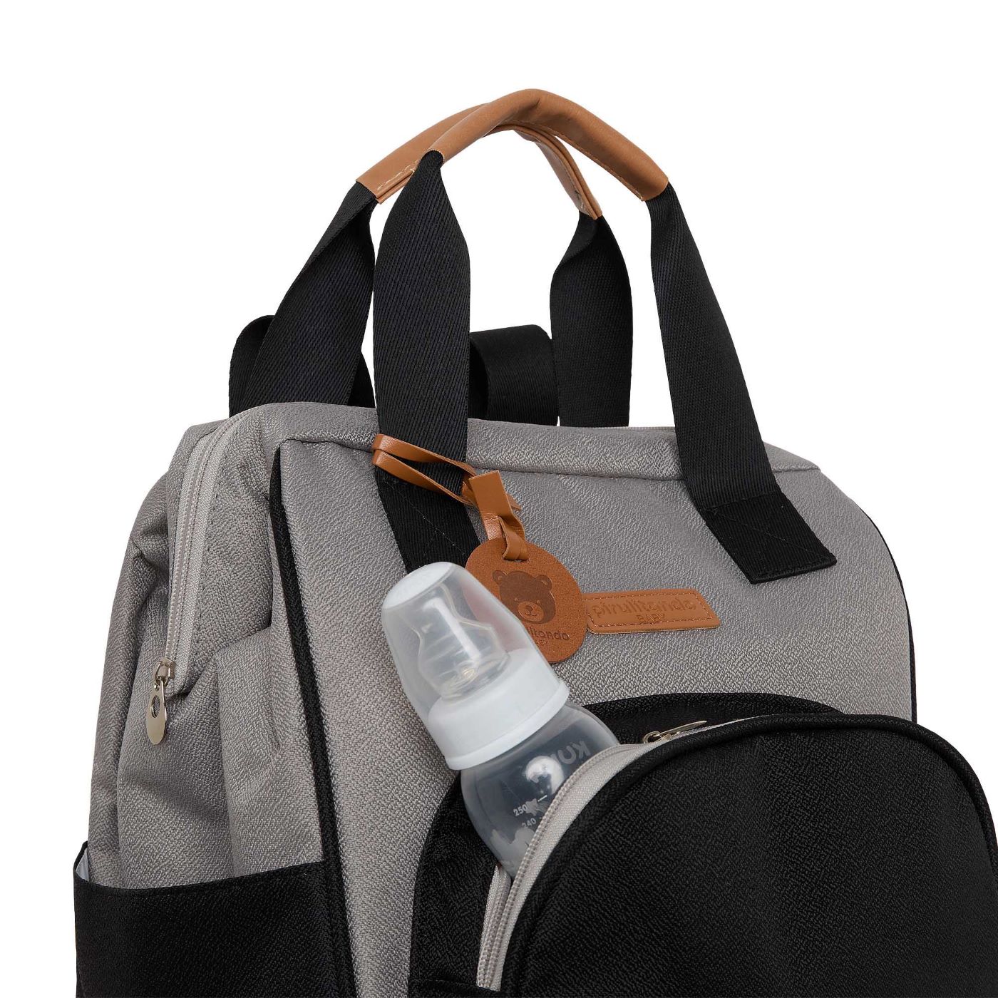 Mochila Média c/ Bolso Térmico Abraço Cinza/Preto