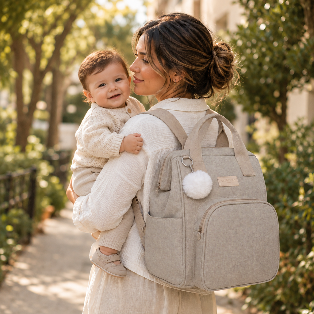 Mochila Maternidade Grande com Bolso Térmico Aconchego Marfim