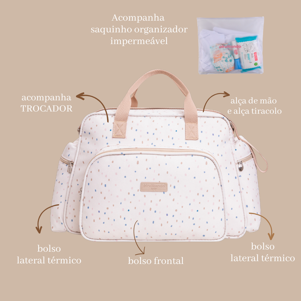 Bolsa Grande Maternidade Confete- com Bolsos Laterais Térmicos
