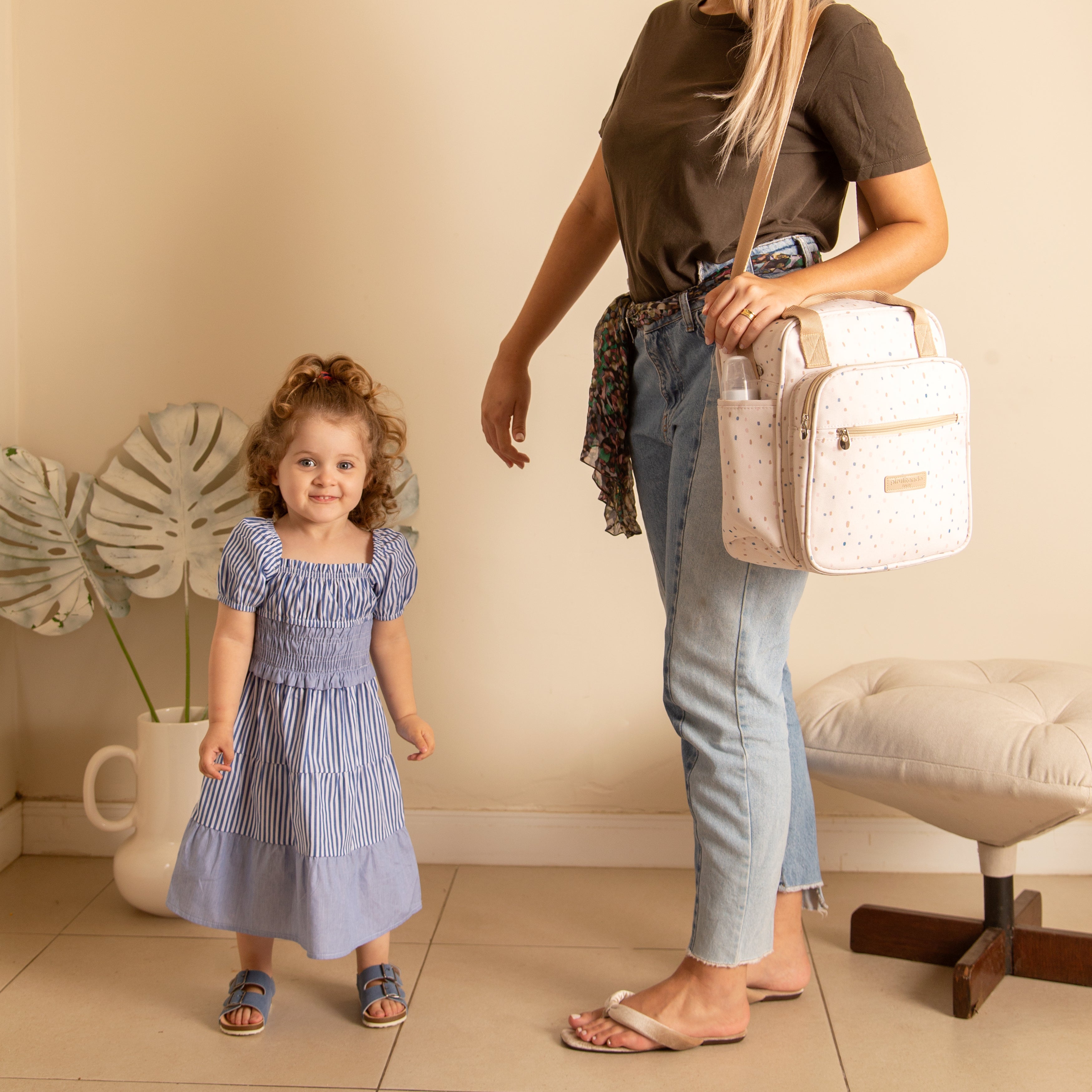 Bolsa de Passeio com Bolso da Frente Térmico Confete Marfim