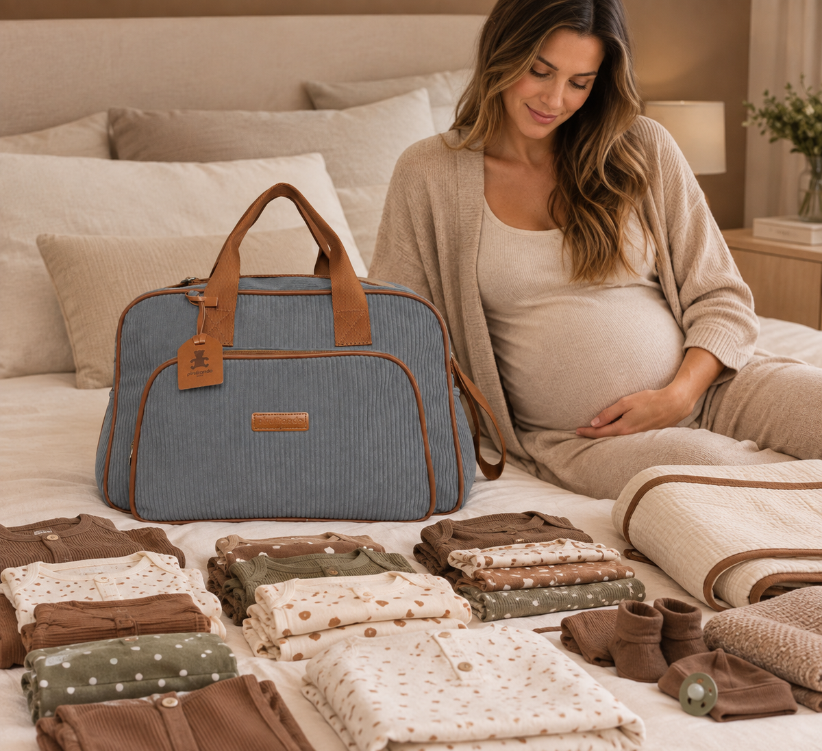 Bolsa Maternidade Grande Teddy Cinza com Marrom
