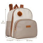 Medidas da Mochila Maternidade de Passeio com Bolso Térmico Ternura Off White com Cinza: 33 cm de altura, 30 cm de largura e 15 cm de profundidade
