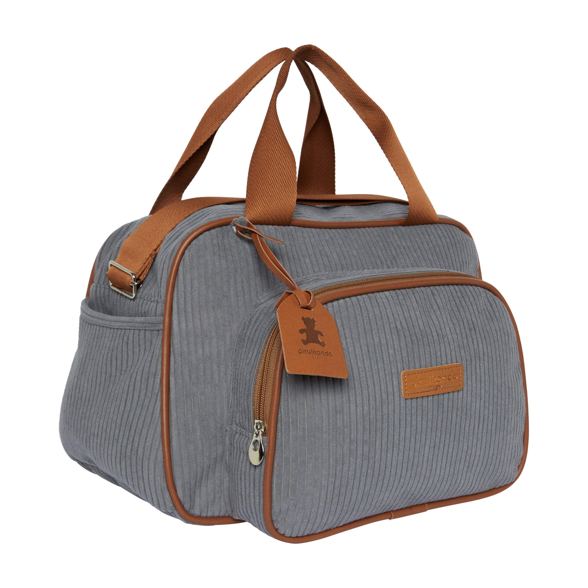 Bolsa Maternidade de Passeio Teddy Cinza com Marrom