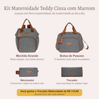Kit Maternidade Teddy Cinza com Marrom — o que vem no kit; o Trocador vai de presente