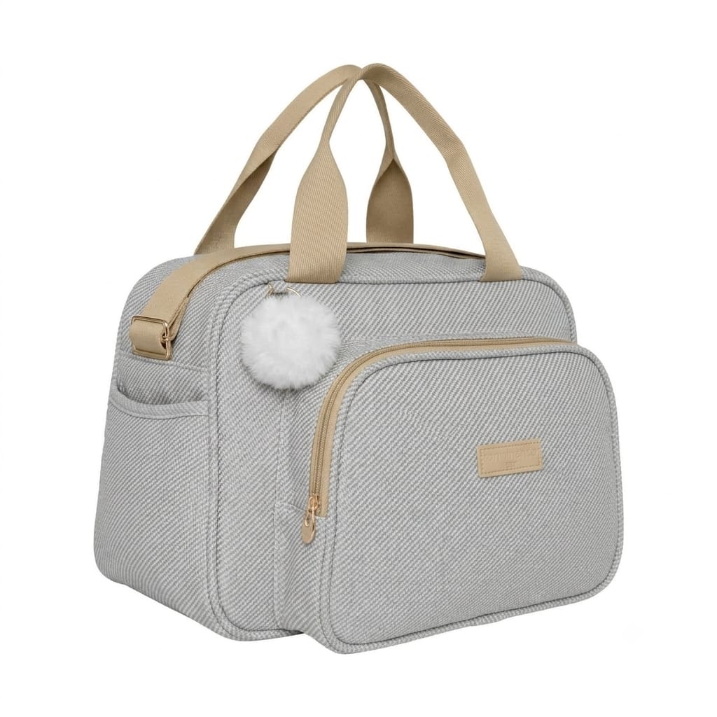 Bolsa de Passeio Nuvem de Algodão Cinza com alça Bege