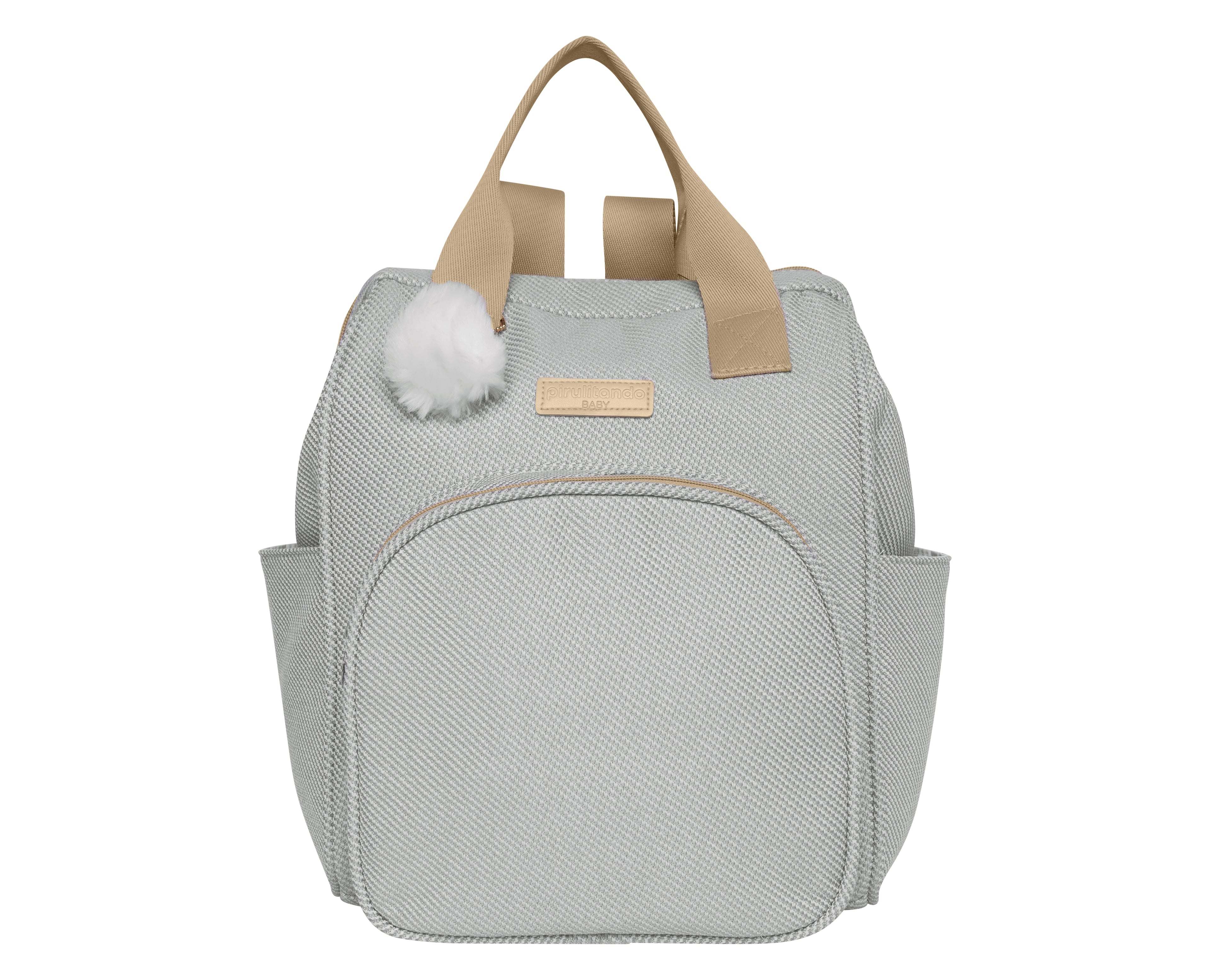 Mochila Maternidade Média Nuvem de Algodão Cinza com Bolso Frontal Térmico