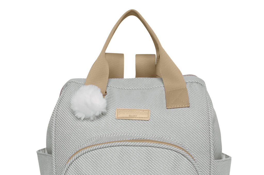 Mochila Maternidade Média Nuvem de Algodão Cinza com Bolso Frontal Térmico